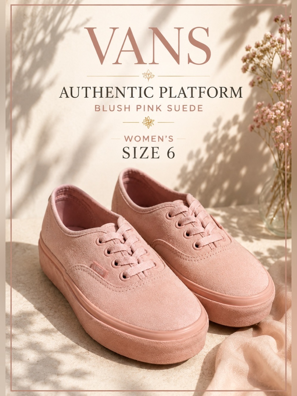 Vans Authentic Platform Sneakers Blush Pink Suede Size 6